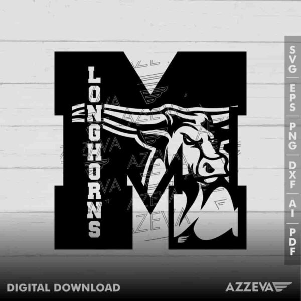 Longhorns In M Letter SVG Design azzeva.com 22100814